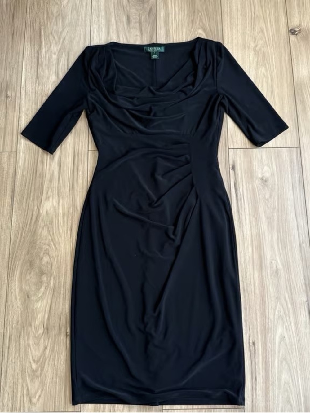 Ralph Lauren Black Ruched Cowl Neck Sheath Dress